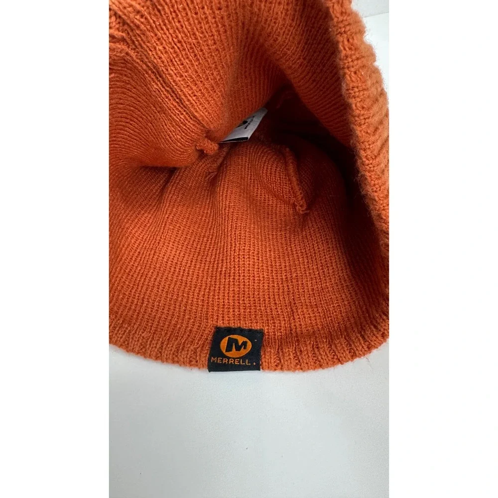 Merrell Burnt Orange Knit Beanie Wool Blend Ribbed Cuff Logo Patch Hat One Size
